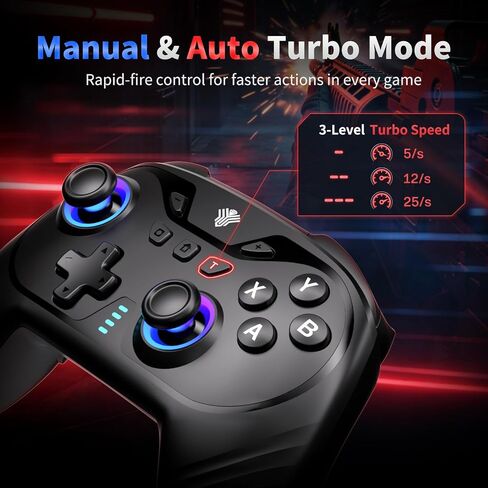 YUYIU Wireless Gaming Controller for PC, Switch, Steam Deck, Android, iOS | Hall Effect Joysticks, 1000Hz Polling Rate, RGB Lighting, Dual-Mode Triggers, Macro, Turbo, 6-Axis Gyro, Charging Dock, Black in Saudi Arabia