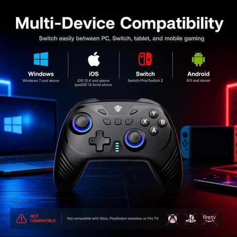 YUYIU Wireless Gaming Controller for PC, Switch, Steam Deck, Android, iOS | Hall Effect Joysticks, 1000Hz Polling Rate, RGB Lighting, Dual-Mode Triggers, Macro, Turbo, 6-Axis Gyro, Charging Dock, Black in Saudi Arabia