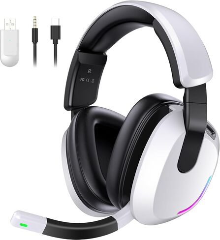 سماعة الألعاب اللاسلكية BENGOO 60H مع أضواء RGB لجهاز PS5 PS4 PC | صوت محيطي 7.1، ميكروفون مانع للضوضاء، بلوتوث 5.4، وسائد أذن من إسفنج الذاكرة، متوافق مع سويتش ماك in Kuwait