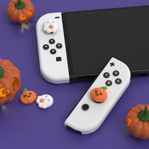 PlayVital Halloween Joystick Caps for Nintendo Switch, Thumbstick Grips for Switch Lite, Analog Cover for OLED Joycon Thumb Grip Caps - Spooky Ghost with Pumpkin in Saudi Arabia