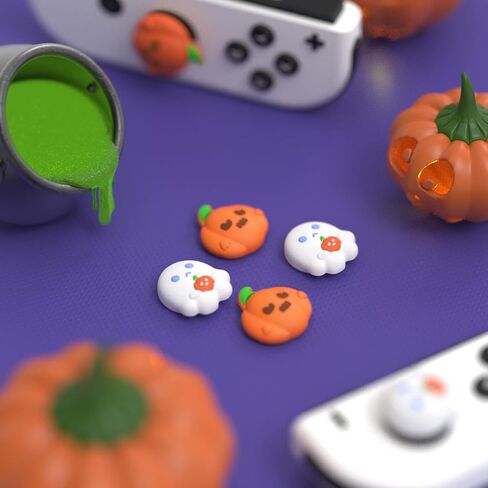 PlayVital Halloween Joystick Caps for Nintendo Switch, Thumbstick Grips for Switch Lite, Analog Cover for OLED Joycon Thumb Grip Caps - Spooky Ghost with Pumpkin in Saudi Arabia