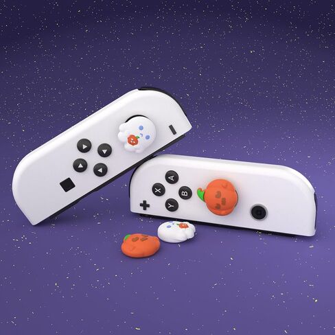 PlayVital Halloween Joystick Caps for Nintendo Switch, Thumbstick Grips for Switch Lite, Analog Cover for OLED Joycon Thumb Grip Caps - Spooky Ghost with Pumpkin in Saudi Arabia