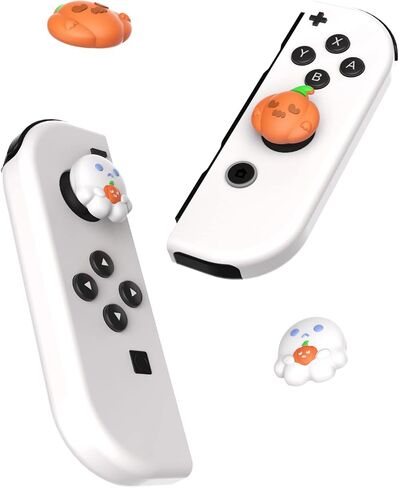 PlayVital Halloween Joystick Caps for Nintendo Switch, Thumbstick Grips for Switch Lite, Analog Cover for OLED Joycon Thumb Grip Caps - Spooky Ghost with Pumpkin in Saudi Arabia