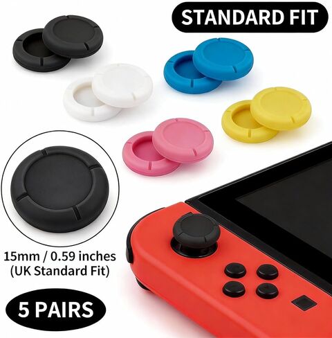 10 Pack Anti-Slip Silicone Thumb Grips for Nintendo Switch Joy-Con | Fits Switch Lite & OLED Models, 5 Colors Soft Ergonomic Stick Covers, Easy Install, Comfortable Touch, Better Gaming Accuracy in Saudi Arabia