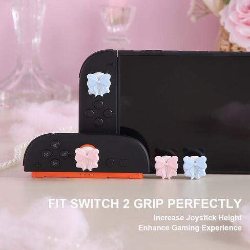 Thumb Grip for Nintendo Switch 2,Analog Joystick Button Covers for NS Switch 2 Joycon Controller, Pastel Pink Blue Coquette Bow Soft Silicone Gaming Accessories in Saudi Arabia