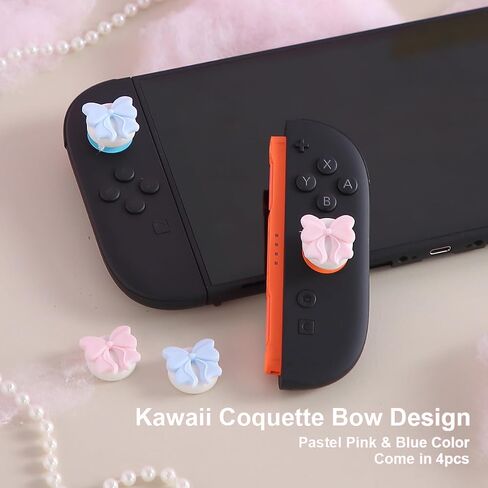 Thumb Grip for Nintendo Switch 2,Analog Joystick Button Covers for NS Switch 2 Joycon Controller, Pastel Pink Blue Coquette Bow Soft Silicone Gaming Accessories in Saudi Arabia