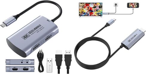 Guermok 4K60 Capture Card with 1080P240 Recording, USB-C/A & 3.5mm Audio, Plus 67in USB-C to HDMI Projection Cable 8K60 4K144 with PD100W for Switch 2/1, Pad, Monitor,PC,TVs in Saudi Arabia