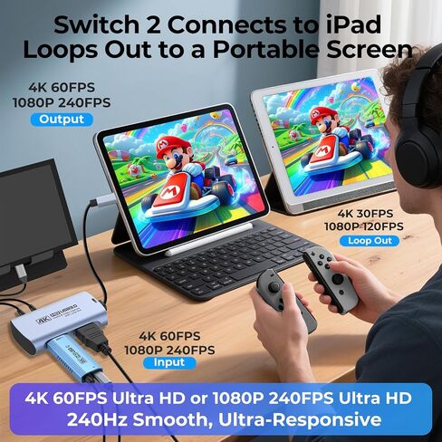 Guermok 4K60 Capture Card with 1080P240 Recording, USB-C/A & 3.5mm Audio, Plus 67in USB-C to HDMI Projection Cable 8K60 4K144 with PD100W for Switch 2/1, Pad, Monitor,PC,TVs in Saudi Arabia