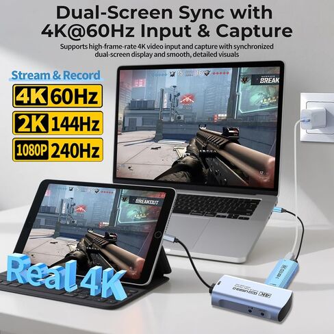 Guermok 4K60 Capture Card with 1080P240 Recording, USB-C/A & 3.5mm Audio, Plus 67in USB-C to HDMI Projection Cable 8K60 4K144 with PD100W for Switch 2/1, Pad, Monitor,PC,TVs in Saudi Arabia