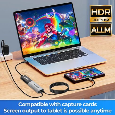 Guermok 4K60 Capture Card with 1080P240 Recording, USB-C/A & 3.5mm Audio, Plus 67in USB-C to HDMI Projection Cable 8K60 4K144 with PD100W for Switch 2/1, Pad, Monitor,PC,TVs in Saudi Arabia