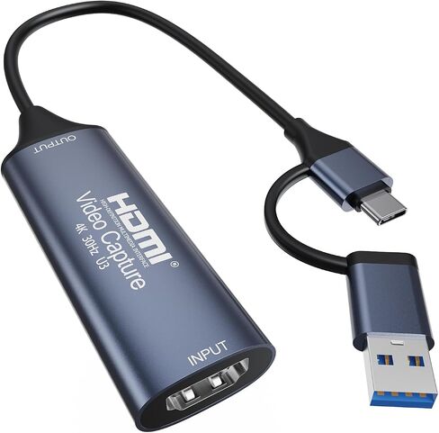 HDMI Capture Card, USB-C with USB-A Adapter, 4K30Hz Input, 1080P60 Capture | USB 3.0 for gaming, streaming and recording; works with OBS Studio, VLC and XSplit on Windows, macOS and Android in Saudi Arabia