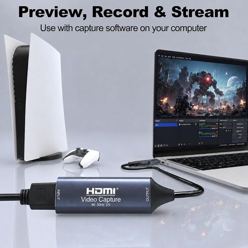 HDMI Capture Card, USB-C with USB-A Adapter, 4K30Hz Input, 1080P60 Capture | USB 3.0 for gaming, streaming and recording; works with OBS Studio, VLC and XSplit on Windows, macOS and Android in Saudi Arabia