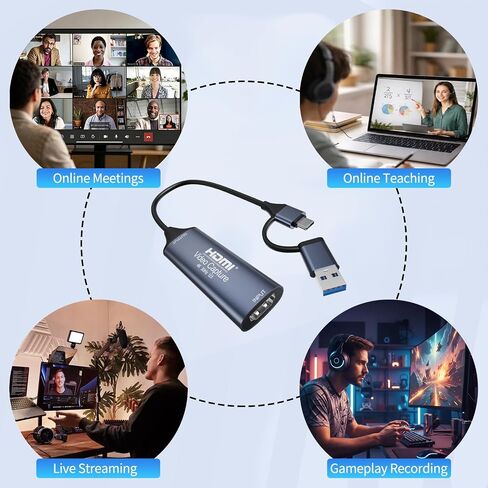 HDMI Capture Card, USB-C with USB-A Adapter, 4K30Hz Input, 1080P60 Capture | USB 3.0 for gaming, streaming and recording; works with OBS Studio, VLC and XSplit on Windows, macOS and Android in Saudi Arabia