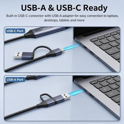 HDMI Capture Card, USB-C with USB-A Adapter, 4K30Hz Input, 1080P60 Capture | USB 3.0 for gaming, streaming and recording; works with OBS Studio, VLC and XSplit on Windows, macOS and Android in Saudi Arabia
