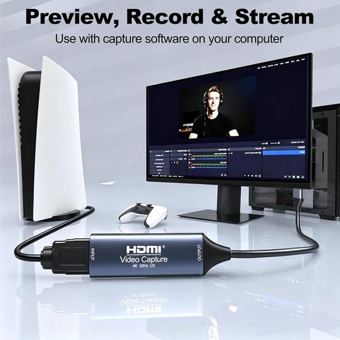 HDMI Video Capture Card, 4K Input, 1080p60, USB-C and USB-A | Compact USB 3.0 adapter for cameras, consoles and set-top boxes; UVC/UAC compliant and bus powered. in Saudi Arabia