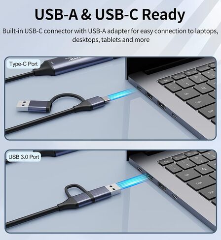 HDMI Video Capture Card, 4K Input, 1080p60, USB-C and USB-A | Compact USB 3.0 adapter for cameras, consoles and set-top boxes; UVC/UAC compliant and bus powered. in Saudi Arabia
