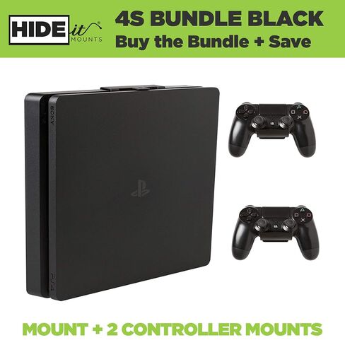 HIDEit Mounts 4S Bundle, Wall Mounts for PS4 Slim and Controllers, Steel Wall Mount for PlayStation 4 Slim and 2 Controller Mounts to Safely Store Your PS4 Slim and PlayStation Controller in Saudi Arabia