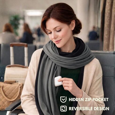 بطانية سفر مدمجة 16 في 1 مع حقيبة - بطانية طائرة من الخيزران فائقة النعومة قابلة للعكس مع جيب مخفي - قابلة للتعبئة لرحلات الطيران وأساسيات السفر (شبه مرجحة، طبقة مزدوجة) in Kuwait