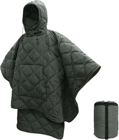 LOOGU Camo Woobie بطانية مقاومة للماء بطانة المعطف للتخييم في الهواء الطلق، والمشي لمسافات طويلة، والصيد، والبقاء على قيد الحياة، وحقائب الظهر، والنزهة in Kuwait