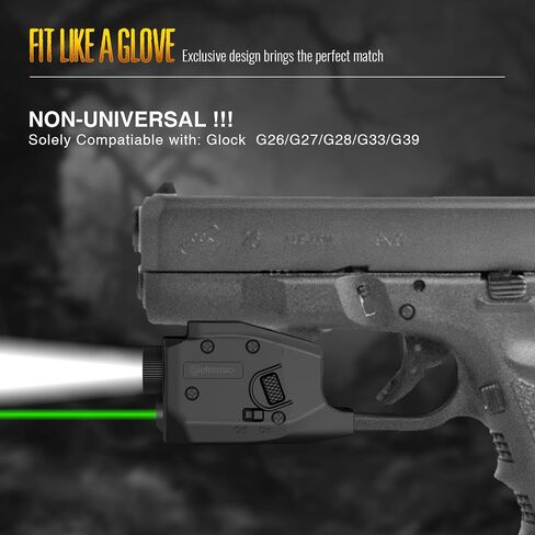 DEFENTAC 350 Lumens Pistol Light Green Laser Combo with Strobe/Momentary | Solely Compatible with Glock G26/G27/G28/G33/G39, NOT Fit for Other Models in Saudi Arabia
