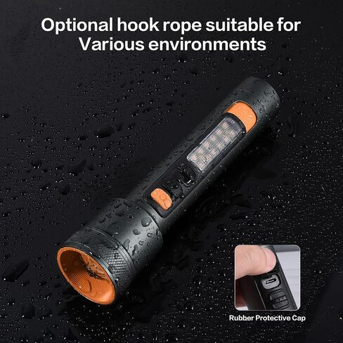 VAVOFO Rechargeable LED Flashlight with Side Work Light, 4 Modes Zoomable Flashlight, 4000mAh USB-C Charging Waterproof Handheld Flashlight for Camping, Hiking, Emergency, Home Use, Gray & Orange in Saudi Arabia
