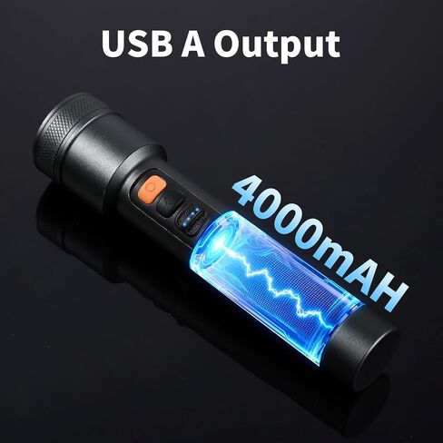 VAVOFO Rechargeable LED Flashlight with Side Work Light, 4 Modes Zoomable Flashlight, 4000mAh USB-C Charging Waterproof Handheld Flashlight for Camping, Hiking, Emergency, Home Use, Gray & Orange in Saudi Arabia