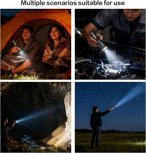 VAVOFO Rechargeable LED Flashlight with Side Work Light, 4 Modes Zoomable Flashlight, 4000mAh USB-C Charging Waterproof Handheld Flashlight for Camping, Hiking, Emergency, Home Use, Gray & Orange in Saudi Arabia