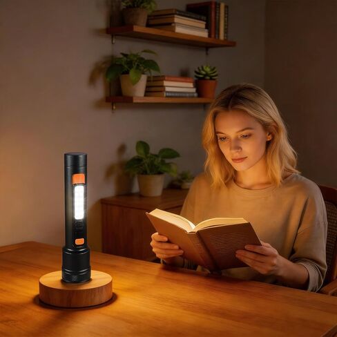 VAVOFO Rechargeable LED Flashlight with Side Work Light, 4 Modes Zoomable Flashlight, 4000mAh USB-C Charging Waterproof Handheld Flashlight for Camping, Hiking, Emergency, Home Use, Gray & Orange in Saudi Arabia