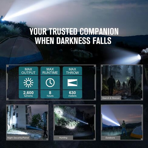 OLIGHT Warrior X 4 Rechargeable Tactical Flashlight Bright Light Black | 2600 High Lumens, 630 Meters Long Range Thrower, Powerful Tail Switch Light, USB C Charging, Dual Output for Daily in Kuwait
