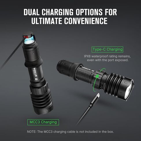 OLIGHT Warrior X 4 Rechargeable Tactical Flashlight Bright Light Black | 2600 High Lumens, 630 Meters Long Range Thrower, Powerful Tail Switch Light, USB C Charging, Dual Output for Daily in Kuwait