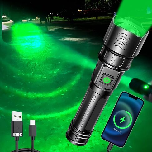 VASTFIRE USB-C Rechargeable Green Flashlight Zoomable 1000 Yard Pressure Switch Scope Rail Mount Hogs Predators Night Hunting (30) in Saudi Arabia