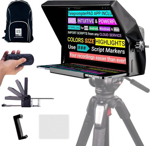 iLight PRO 12" Autocue teleprompter iPad Tablet - Kit teleprompter for Video with Remote Control, APP & Carry Bag, Beam Splitter Prompter DSLR, iPhone, APP for Apple Android Mac Win in Saudi Arabia