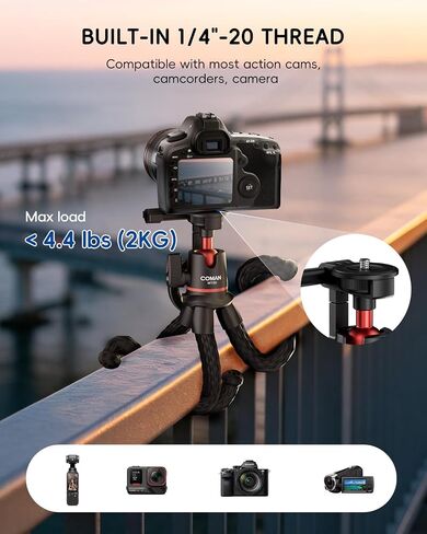 COMAN MT50 Magnetic Flexible Tripod Stand for iPhone, Camera & GoPro, Vlog | Bendable Octopus Legs, Magnetic Ring for Non-Magsafe Phones, 1/4" Screw Ball Head for Camera Action Cam, GoPro Mount Included in Saudi Arabia