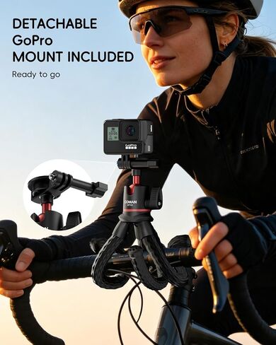 COMAN MT50 Magnetic Flexible Tripod Stand for iPhone, Camera & GoPro, Vlog | Bendable Octopus Legs, Magnetic Ring for Non-Magsafe Phones, 1/4" Screw Ball Head for Camera Action Cam, GoPro Mount Included in Saudi Arabia