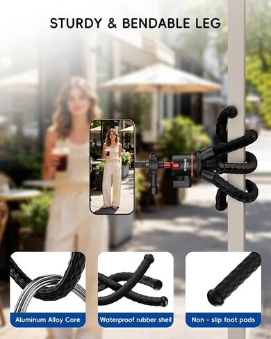 COMAN MT50 Magnetic Flexible Tripod Stand for iPhone, Camera & GoPro, Vlog | Bendable Octopus Legs, Magnetic Ring for Non-Magsafe Phones, 1/4" Screw Ball Head for Camera Action Cam, GoPro Mount Included in Saudi Arabia