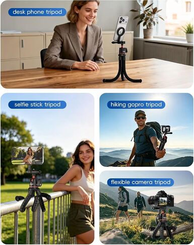 COMAN MT50 Magnetic Flexible Tripod Stand for iPhone, Camera & GoPro, Vlog | Bendable Octopus Legs, Magnetic Ring for Non-Magsafe Phones, 1/4" Screw Ball Head for Camera Action Cam, GoPro Mount Included in Saudi Arabia