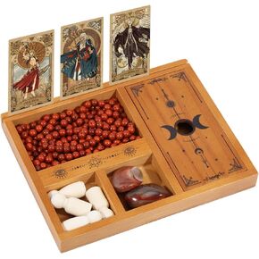 GLOBLELAND 9.2x7.2inch Tarot Card Holder Stand Wooden Tarot Card Stand Board Wood Tarot Accessories Altar Stand Decorative Crystal Organizer Holder Tray Room Decor Tarot Stand