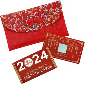 25 قطعة من بطاقات الحظ للخدش للعام الصيني الجديد من Biubee - 2024 بطاقات الحظ للعام القمري الجديد للتنين مع مظروف أحمر صيني حريري لحفلة رأس السنة الجديدة لوازم ألعاب البطاقات in Kuwait