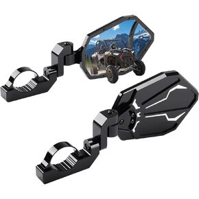KEMIMOTO CNC Aluminum UTV Side Mirrors Fits 1.6"-2" Roll Bar with Windshield Compatible with Maverick X3, Pioneer, PRO XP, John Deere Gator Rear View Mirrors with 3 Adjustment Methods, Convex Mirror