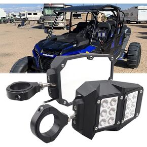 Chelhead UTV Side Mirror with Built-in LED Lights Clear Lens Fit for 1.75 inch - 2 Inch Roll Bar with Ball Joint High Impact Shatter Proof Tempered Glass