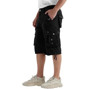 Men's Long Below Knee Length 3/4 Capri Cargo Shorts Loose Fit with Pockets 34 Black