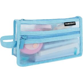 Pencil Case, Grid Mesh Pencil Pouch, Large Capacity Black Pencil Bag, Clear Pencil Case with Handle and Zipper, 2-Layer Pen Case Aesthic Stationary Organizer Bag for Office Back to School Supplies
