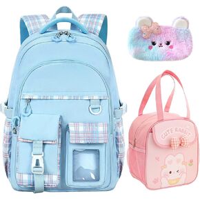 3PCS Kids Backpack Set Cute School Backpack for Girls, Kawaii Teen Laptop Bag Multipocket Daypack Lightweight Schoolbag, Large Capacity Double Shoulder Backpack for Primary Elementary School, Pink