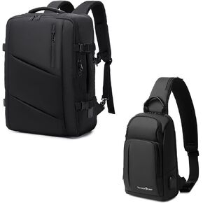 Victoriatourist Carry on Travel Backpack & Sling Bag for Men Women | Extra Large 40L Flight Approved Expandable Suitcase & Shoulder Crossbody Backpack Chest Bag Daily Travel Casual Hiking Daypack