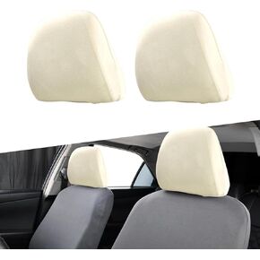 Pack-2 Car Seat Headrest Cover, Elastic Dust-roof Covers, Headrest Protective Covers, Headrest Cover Replacements, Auto Decoration, Universal for Most Cars, Trucks, SUVs (Beige)