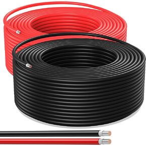 Solar Panel Wire 50Ft Black and 50Ft Red Kit, Bateria Power Solar Panel Extension Cable 10AWG (6mm²) Tinned Copper Wire for Outdoor Automotive RV Boat Marine Solar Panel (Black+Red)