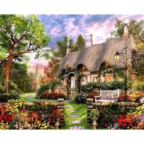 ABEUTY DIY Paint by Numbers for Adults Beginner,Garden Cottage Tree Flower Plant 16x20 inches Number Painting Wall Decor Handicrafts (No Frame)
