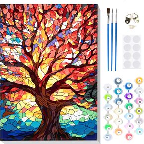 MOGTAA Framed Paint by Number Kits for Adults Beginners, Tree Paint by Number for Adults on Canvas Framed, DIY Oil Painting Kits Art Crafts with Wooden Frame(12x16inch)