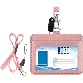 Badge Holder, Wisdompro School Supply 2-Sided PU Leather College ID Badge Card Holder Wallet Case with 1 Clear ID Window and 1 Credit Card Slot and 22 Inch Detachable Neck Lanyard - Black (Vertical)