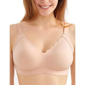 COMFELIE Seamless Bra Wireless Bra for Women, Breathable W-Comfort Support Everyday Bra with Scallop Edges